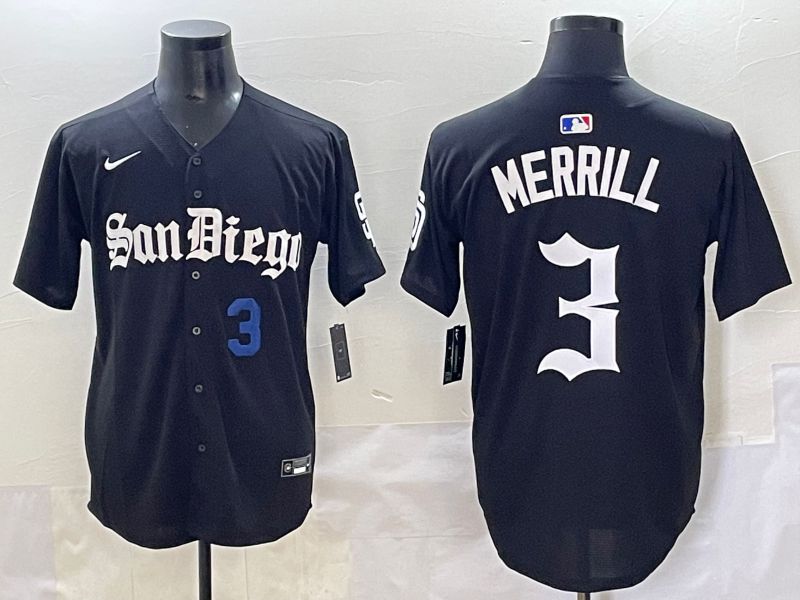Men 2025 San Diego Padres #3 Merrill Black Five generations Joint Name Nike MLB Jersey style 2->san diego padres->MLB Jersey